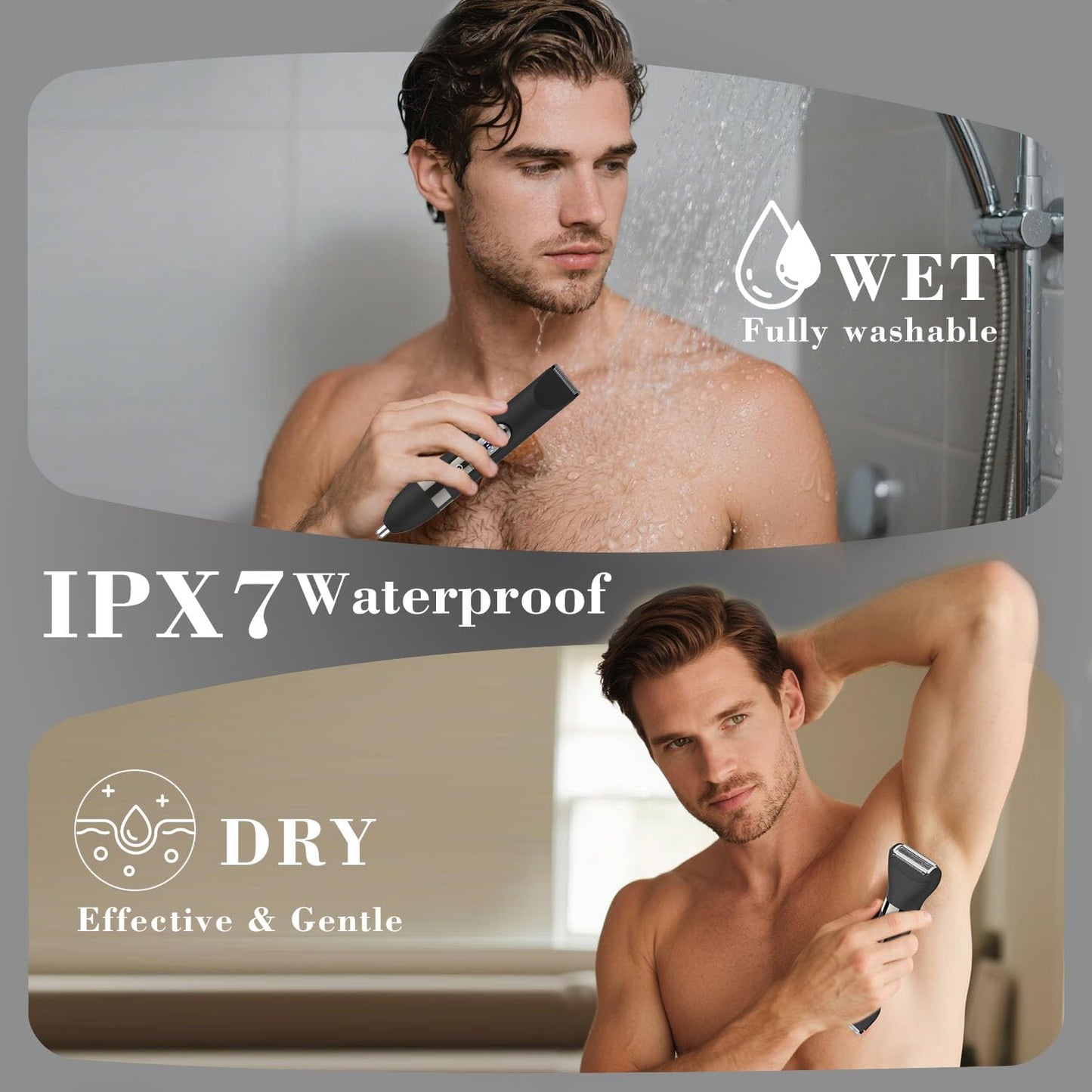 Hatteker 3 in 1 Multifunctional Dual - Head Body Hair Trimmer for Men, IPX7 Waterproof Nose/Eyebrow Trimmer, Rechargeable Body Electric Shaver Razor Beauty and Personal Care Hatteker