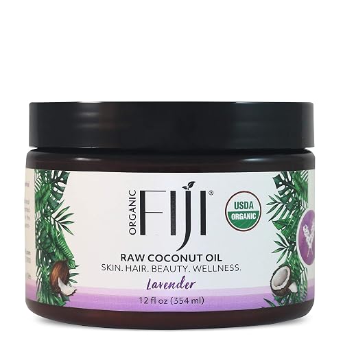 Organic Fiji Raw Cold Pressed Coconut Oil for Hair, Skin, Face & Body | Relaxing Massage Oil | Lavender,12 oz for Women Men & Baby Beauty & Personal Care Organic Fiji