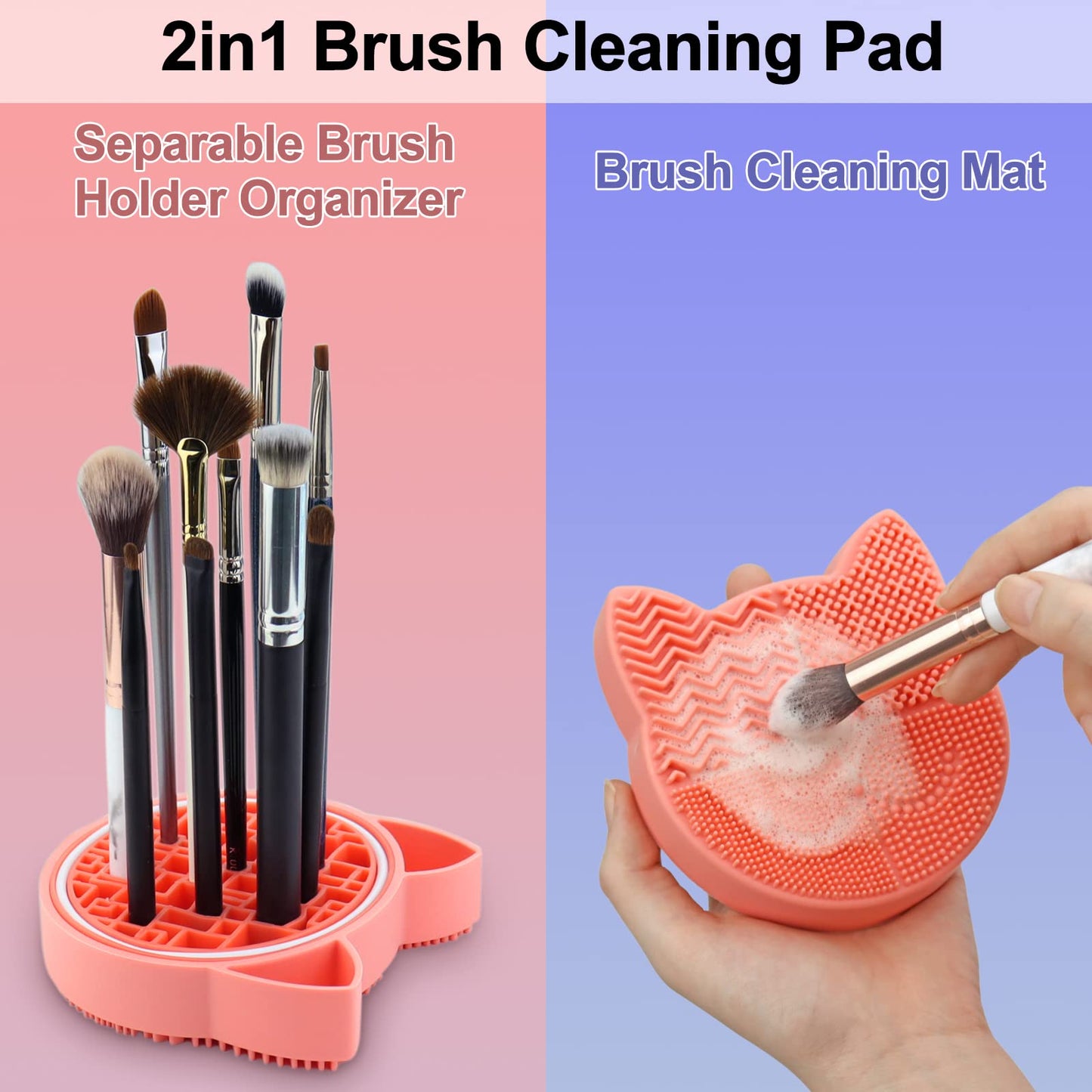 Makeup Brush Cleaning Mat with Drying Holder for Sink-Silicone Washing Cosmetic Brush Cleaner Pad (Orange) Beauty & Personal Care Mygeromon