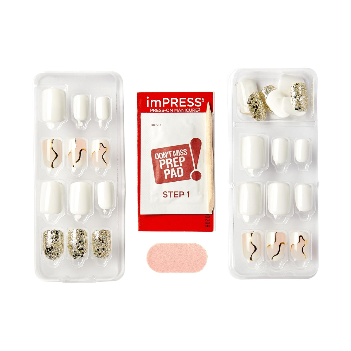 Kiss Impress Press-On Manicure Fake Nails - Astound, Short, Square, White, Easy Press On, Chip Proof, Smudge Proof, Waterproof, No Dry Time