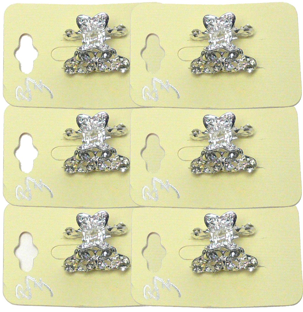 JCGY Set of 6 Mini Hair Claws Silvery White Trim Sparkly White Crystals Bridal Claw Clips 6-1-6 Beauty & Personal Care jcgy