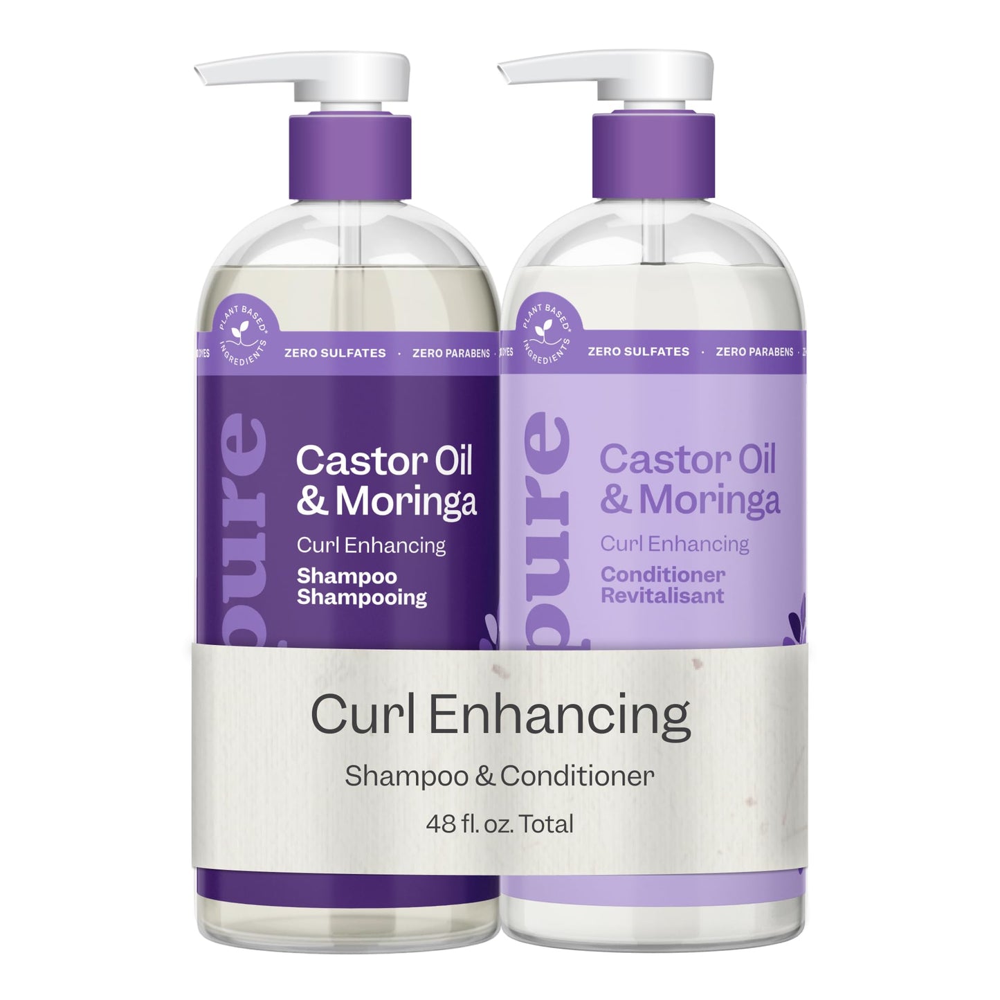 Renpure Castor Oil & Moringa Shampoo and Conditioner Set, Plant-Based*, Curl Enhancing, Moisturized, Manageable & Frizz-Free Curls -Castor & Moringa Beauty & Personal Care RENPURE