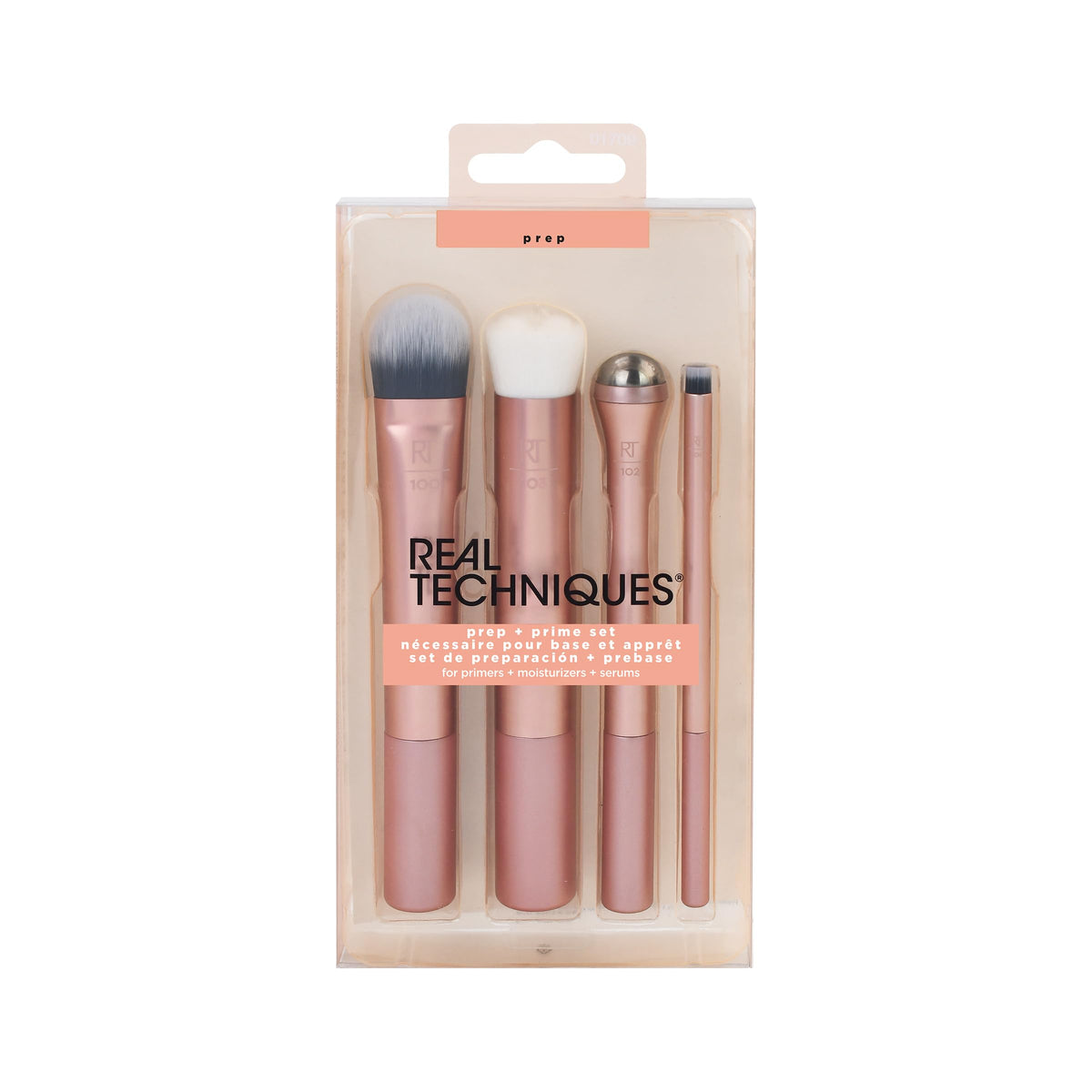 Real Techniques Prep and Prime Makeup Brush Set, Ideal for Exfoliating & Applying Primers, Moisturizers, & Serums, Skincare Tools, Synthetic Bristles