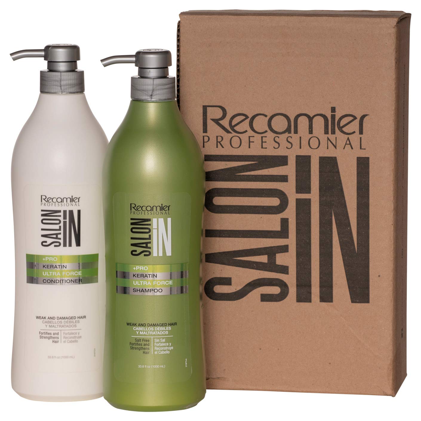 Salon In by Recamier | Keratin Ultra Force Hair Shampoo and Conditioner Set (33.8 fl oz / 1000 ml) | Repair & Strength Beauty & Personal Care RECAMIER PROFESSIONAL SALON IN