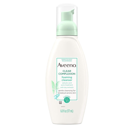 Aveeno Clear Complexion Foaming Oil-Free Facial Cleanser with Salicylic Acid for Breakout Prone Skin, Face Wash with Soy Extracts, Hypoallergenic Beauty & Personal Care Aveeno