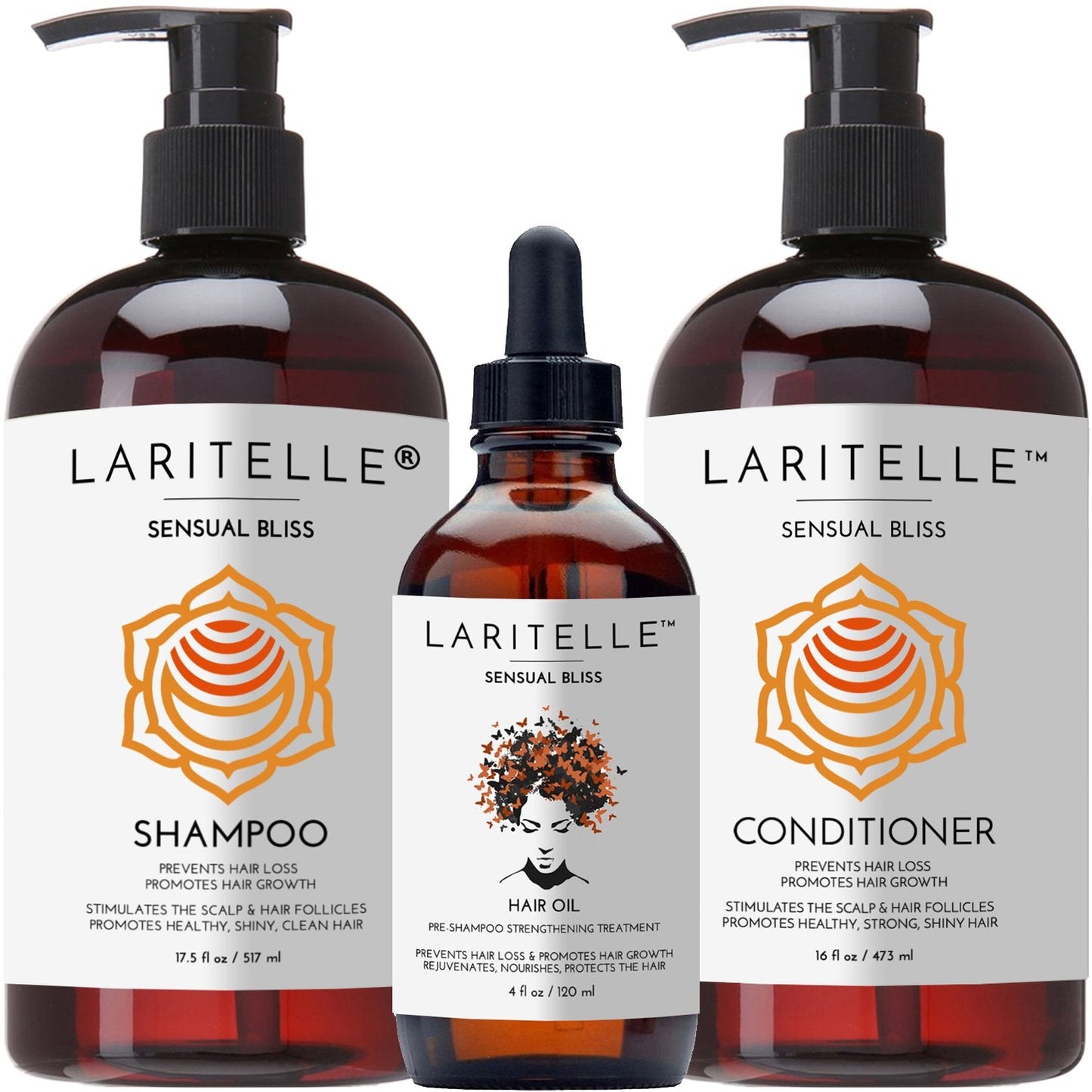 Laritelle Organic Hair Growth Set | Shampoo 16 oz + Conditioner 16 oz + Hair Loss Treatment 4 oz | Argan Oil, Rosemary, Palmarosa & Orange | NO GMO Beauty & Personal Care Laritelle