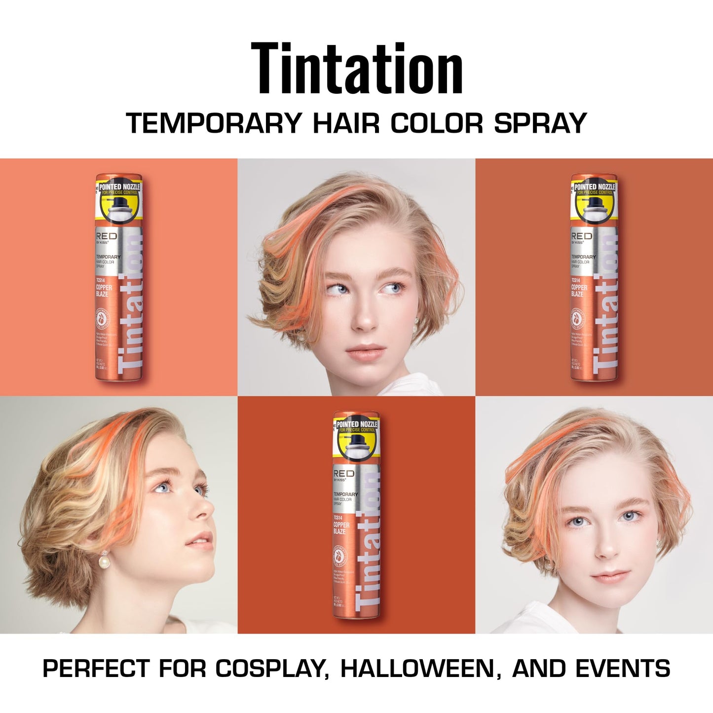 Red by Kiss Tintation Temporary Hair Color Spray 2.82oz, Quick-Dry & Smudge-Proof, Vivid Color Washable Hair Dye, Styling Spray Cosplay Halloween Beauty & Personal Care Red by Kiss