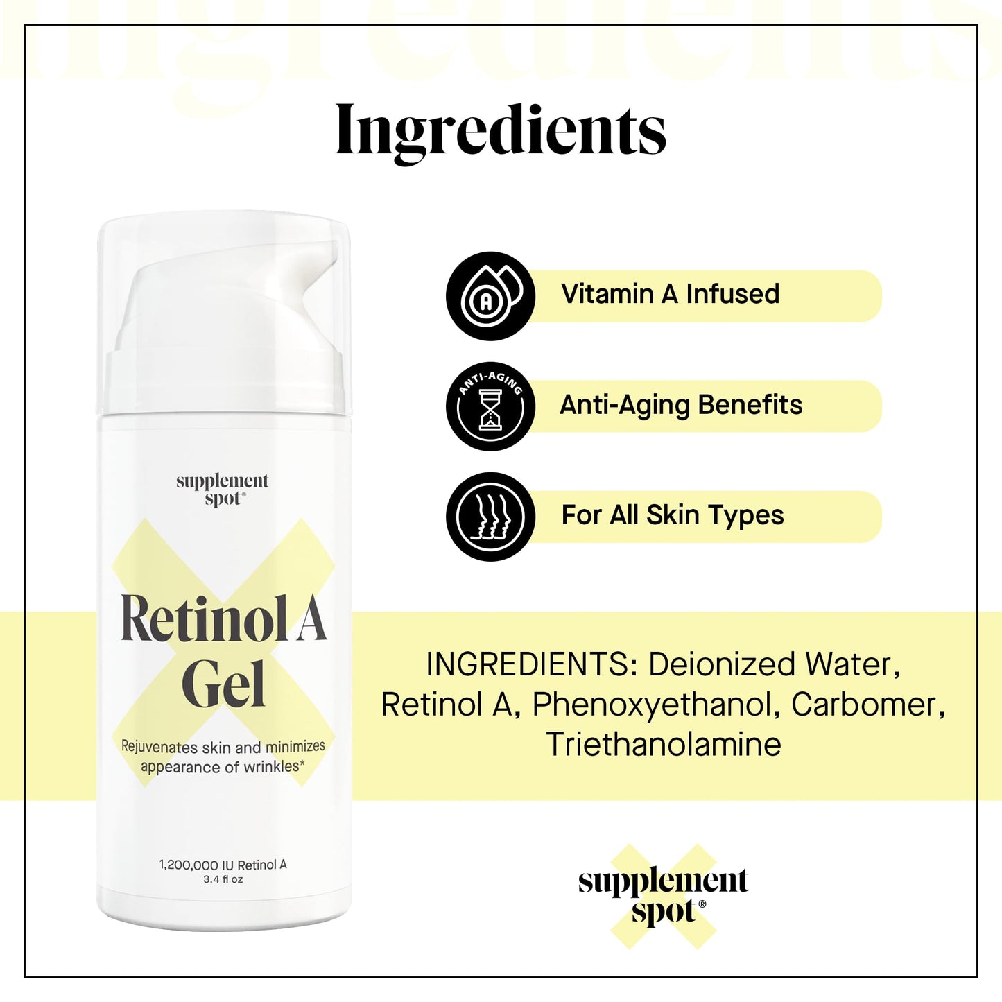 Retinol-A Gel - Anti-Aging Retinol Moisturizer Repairs Fine Lines & Wrinkles - Daily Use for Smoother, Firmer & Younger Looking Skin- (99.9% Water Beauty & Personal Care Supplement Spot