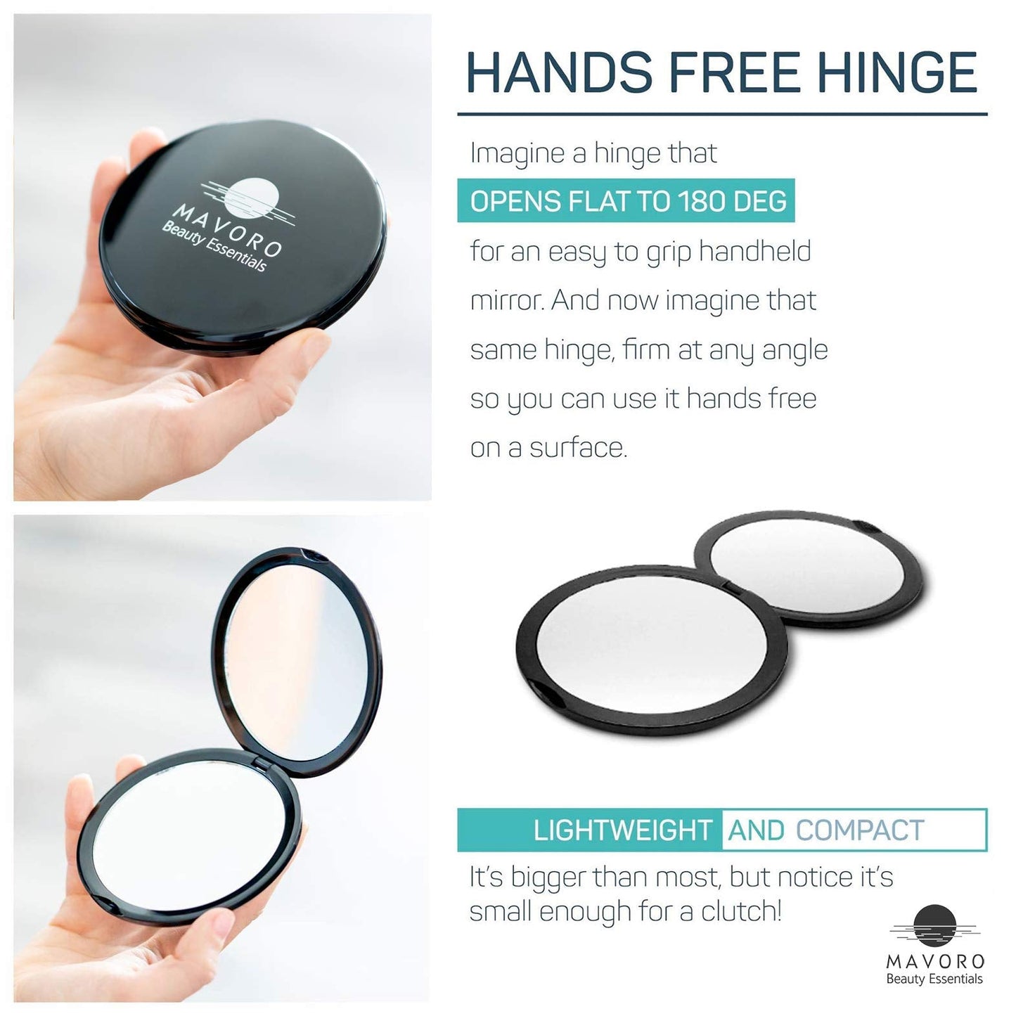 Mavoro Magnifying Compact Mirror | 1x/10x Magnification | 4" Small Pocket Purse Double Sided Travel Makeup Mirror | Folding Portable Hand Compact Beauty & Personal Care Mavoro
