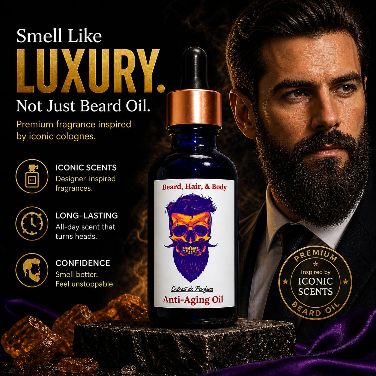 The Only One Scented Beard Oil for Men Beard Growth Serum & Conditioner - Softener & Moisturizer for Dry Oily Skin - 11 Natural Anti-Aging Oils Beauty and Personal Care Frank SCENTS