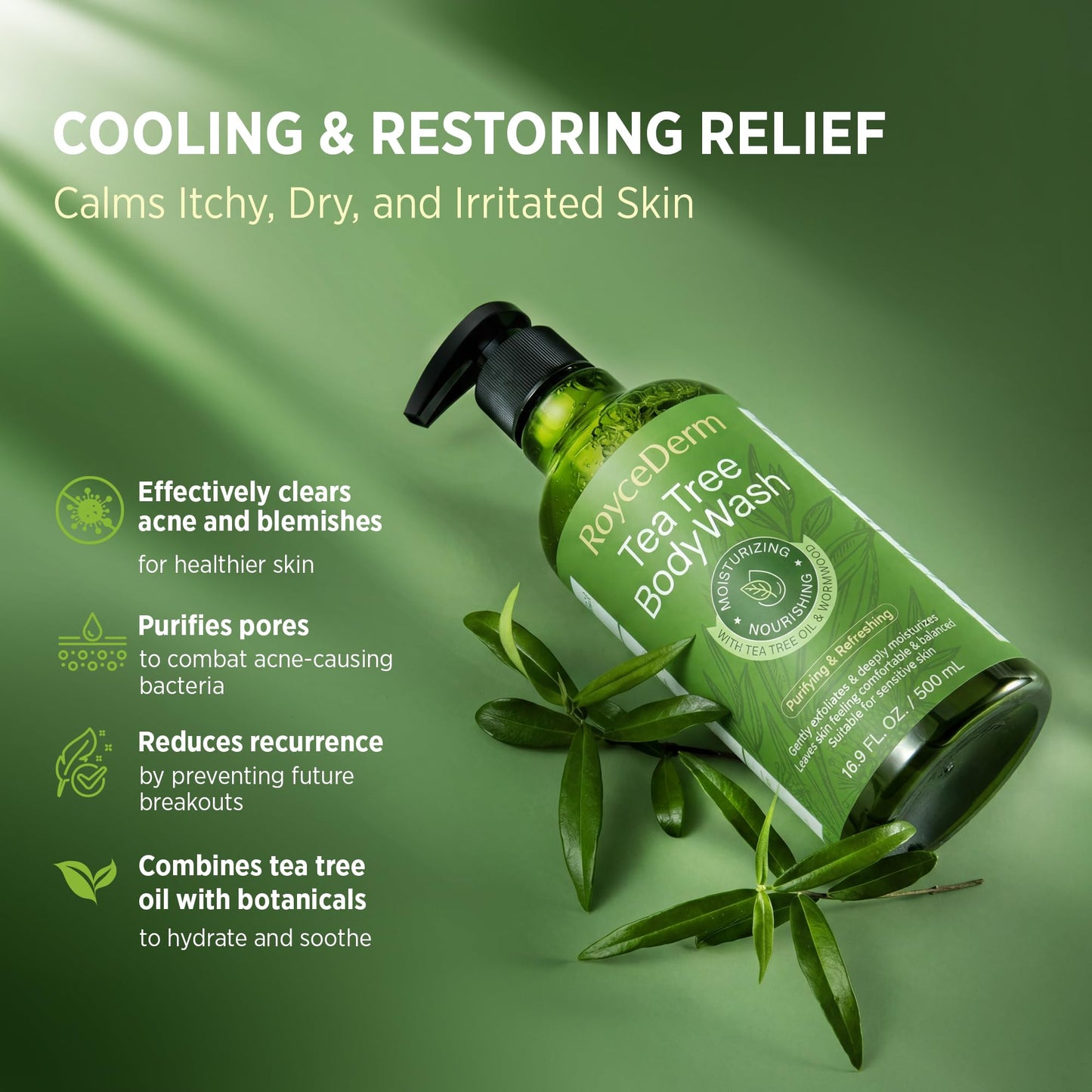 Roycederm Tea Tree Body Wash & Soap, Purifying and Refreshing Body Cleanser with Tea Tree Oil & Wormwood, Moisturizing Body Wash Helps Soothe Skin Beauty & Personal Care Roycederm
