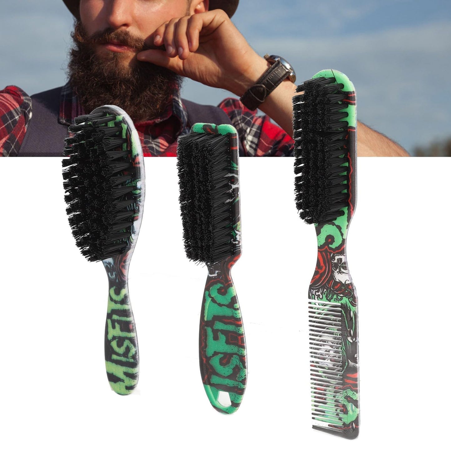 3pcs Men Beard Brush Set Professional Home Nylon Hair Oil Head Styling Brush Neck Dust Brush Comb Beauty and Personal Care Srliya
