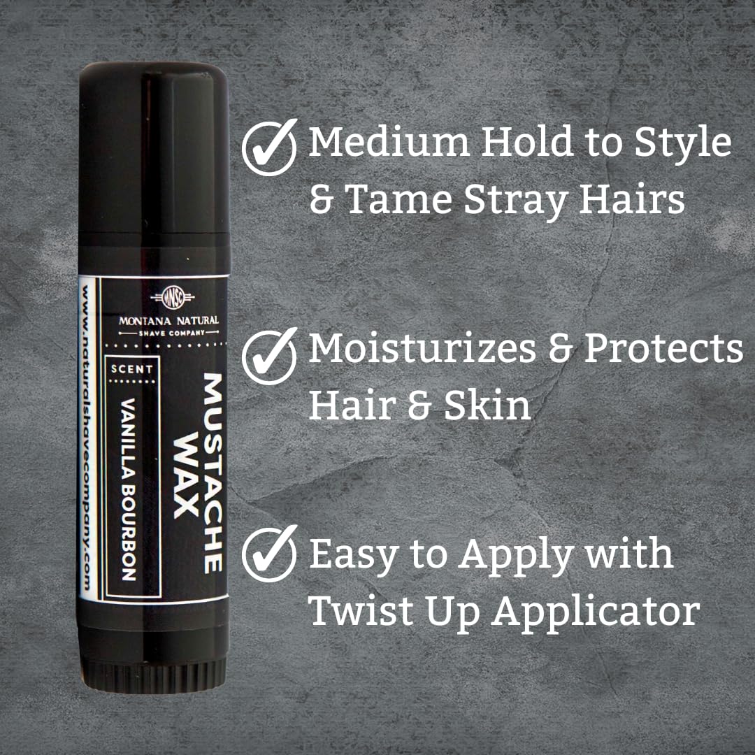 MNSC Vanilla Bourbon Mustache Wax - Medium Hold Balm - All-Natural Beeswax and Plant-Based Oils, Petroleum-Free, Hypoallergenic Ingredients, Handmade Beauty and Personal Care Montana Natural Shave Company