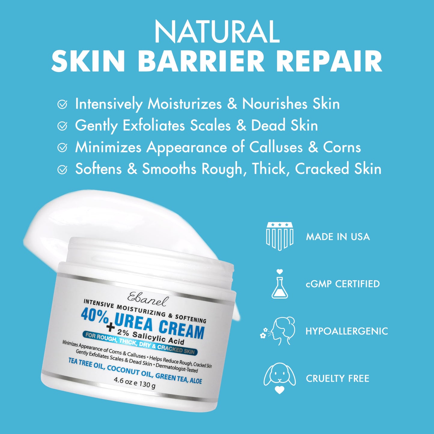 Ebanel Urea Cream 40% plus Salicylic Acid 2% for Dry Cracked Feet Skin, 2PK Beauty and Personal Care Ebanel