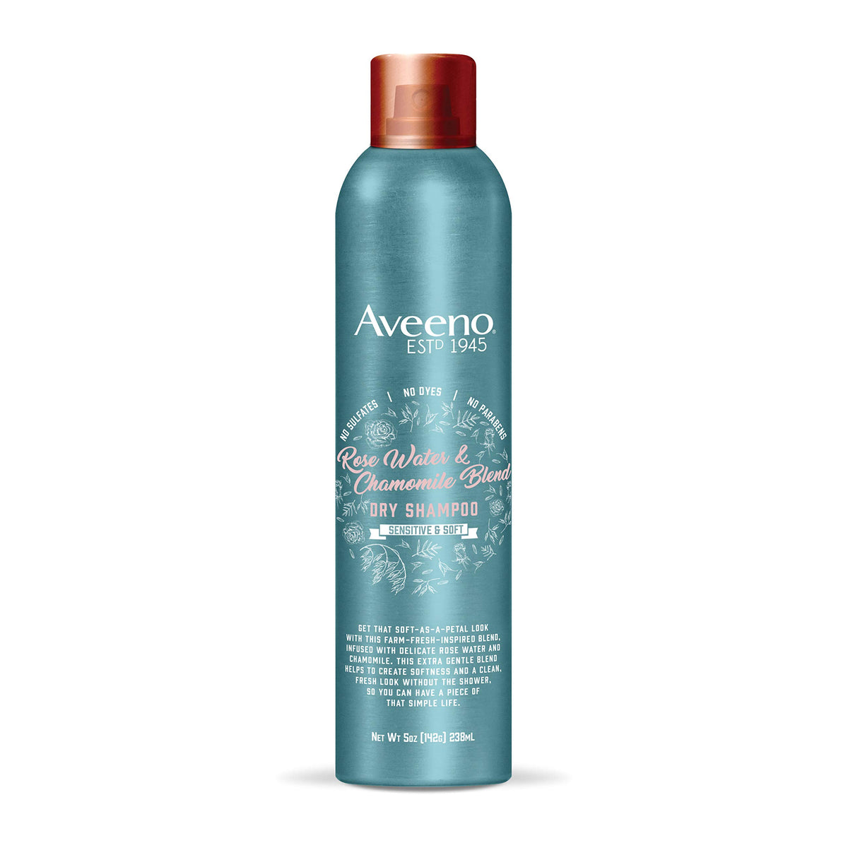 Aveeno Rose Water & Chamomile Blend Gentle Dry Shampoo for Sensitive Scalp & Soft Hair, Sulfate Free Dry Shampoo, Paraben & Dye-Free, 5 Fl Oz