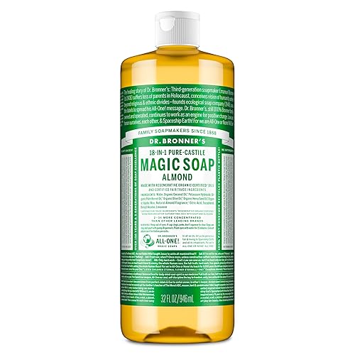 Dr. Bronner's Pure-Castile Magic Soap Liquid (Almond, 32 Ounce) - Made with Regenerative Organic Certified Oils, 18-in-1 Uses: Face, Body, Hair Beauty & Personal Care Dr. Bronner's