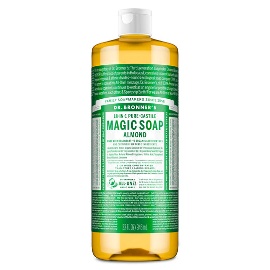 Dr. Bronner's Pure-Castile Magic Soap Liquid (Almond, 32 Ounce) - Made with Regenerative Organic Certified Oils, 18-in-1 Uses: Face, Body, Hair Beauty & Personal Care Dr. Bronner's