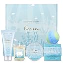 Gifts for Women, Bath and Body Womens Gift Sets with 5 Pcs Ocean Scented Spa Gifts for Women Bath Gift with Scented Candle Body Butter Hand Cream Bath Beauty & Personal Care BODY & EARTH