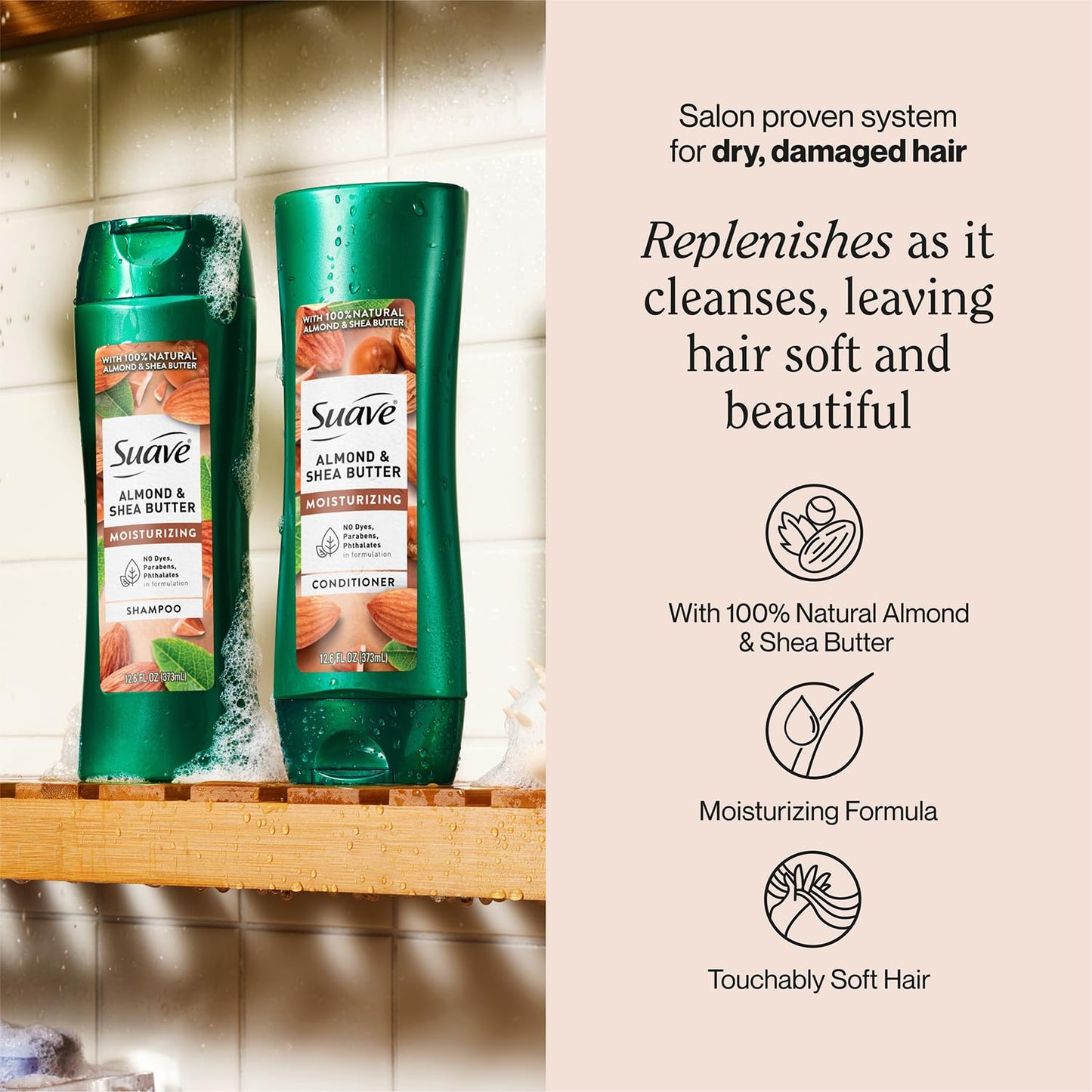 Suave Shampoo and Conditioner Set, Almond & Shea Butter - Moisturizing Shampoo & Conditioner, Dry Hair Treatment, Scented, 12.6 Oz Ea (2 Piece Set) Beauty & Personal Care Suave