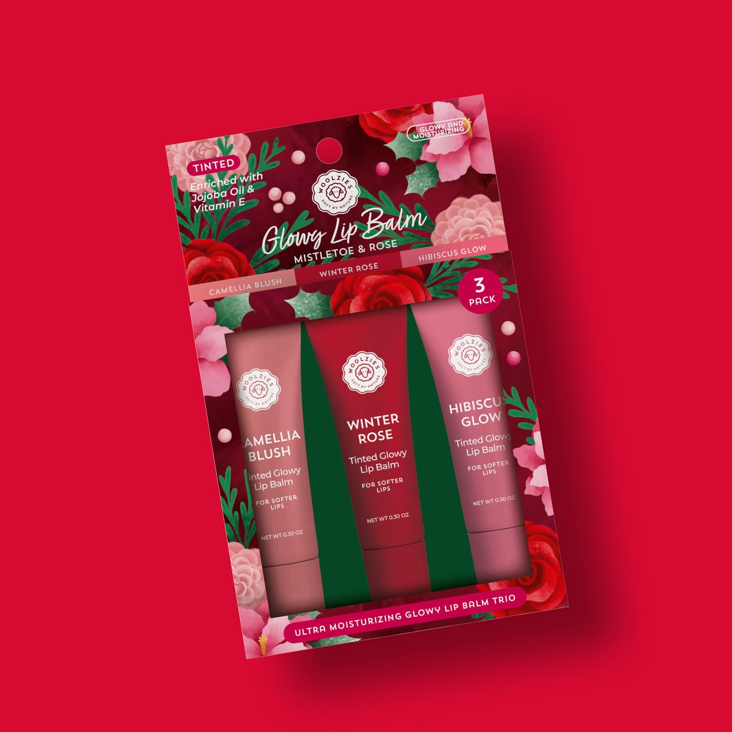 Tinted Glowy Lip Balm Trio - Natural Hydrating Lip Care Set with Vitamin E, Cocoa Butter & Jojoba Oil - Moisturizing, Vegan, Cruelty-Free Lip Balms Beauty and Personal Care Woolzies