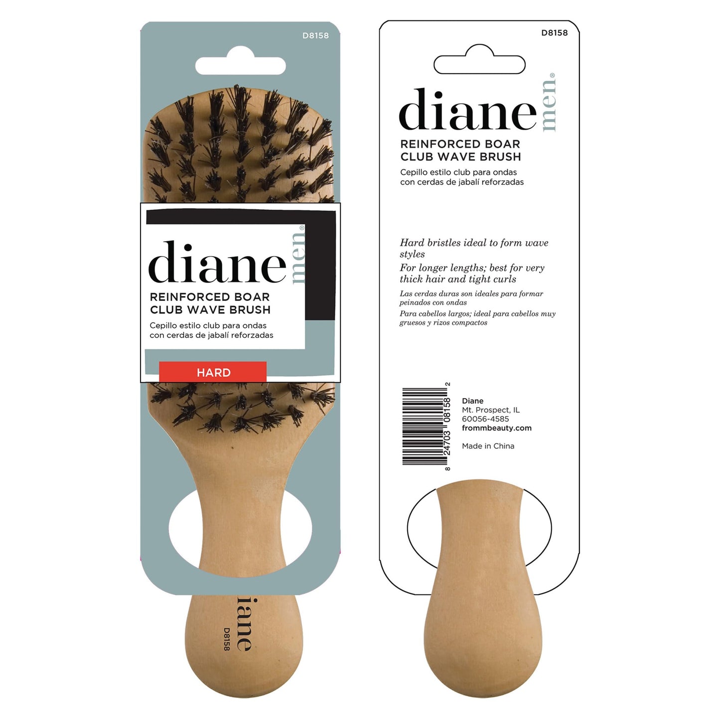 Diane Reinforced Boar Bristle Club Wave Brush for Men and Barbers - Hard Bristles for Thick to Coarse Hair - Use for Detangling, Smoothing, Wave Beauty & Personal Care Diane