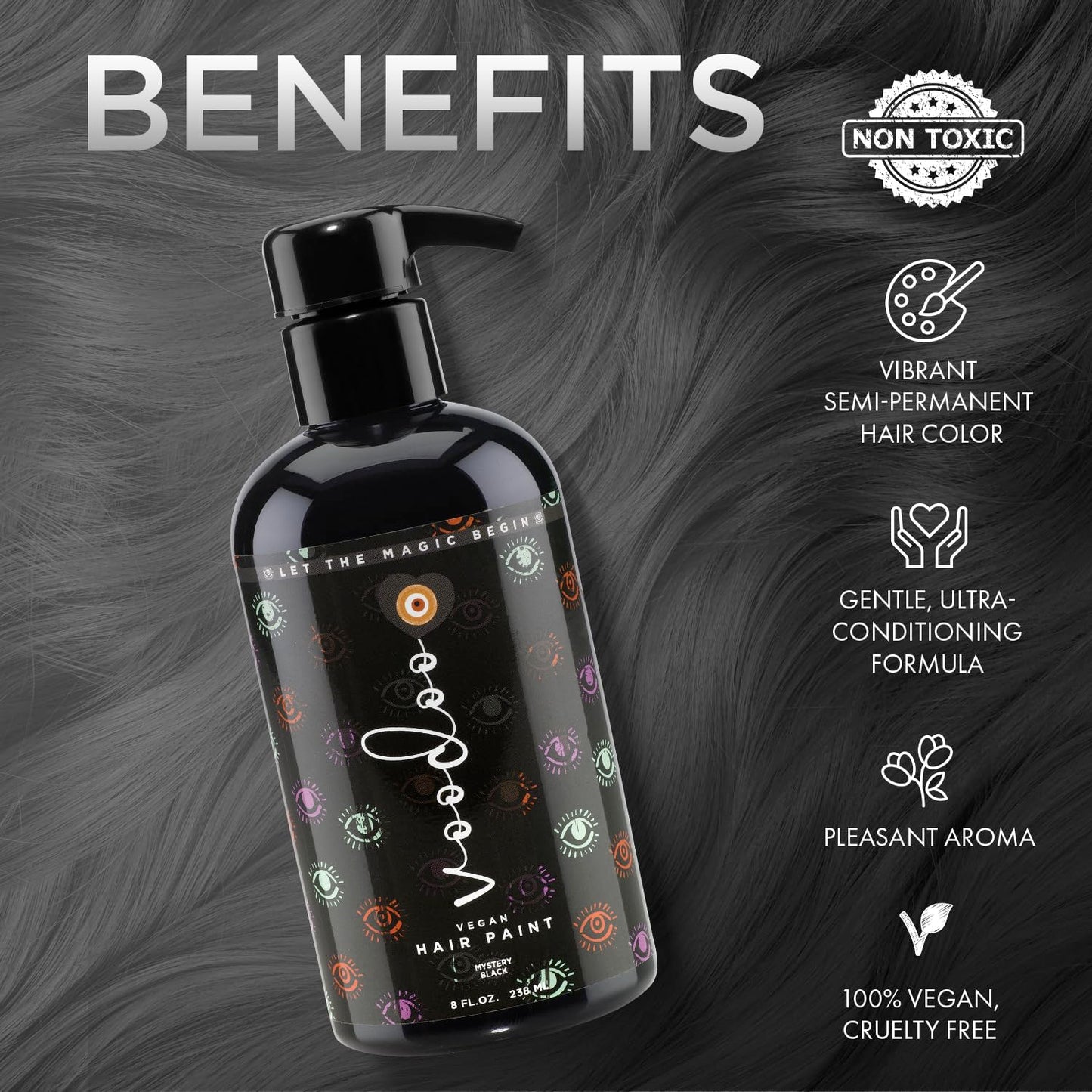 MOEHAIR Semi-Permanent Hair Color | Black Hair Dye 8 Oz | Temporary Hair Dye for Dark Hair | Voodoo Majestic Black Hair Color No Ammonia, Sulfate Beauty & Personal Care MOEHAIR