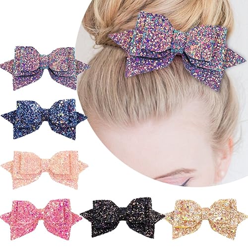 5 Inch Glitter Hair Bows Boutique Hair Clips 6 Pcs Multi Color Glitter Sequins Big Hair Bows for Baby Girls Teens Toddlers Beauty & Personal Care Yeaplike