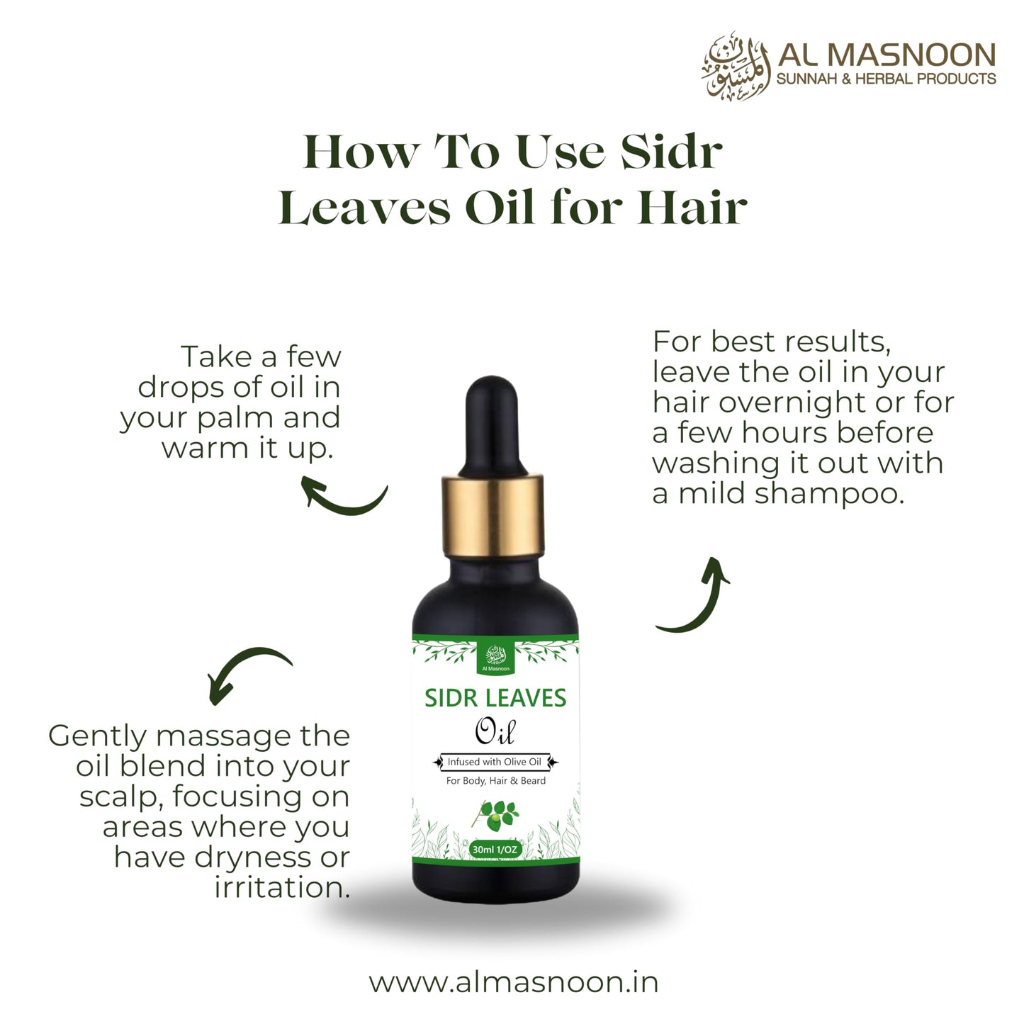 al masnoon Sidr Leaves Oil/Sidr Leaves Infused With Olive Oil/For Body, Hair & Beard/For Ruqaiya/ 30Ml(Pack Of 1) Beauty and Personal Care al masnoon