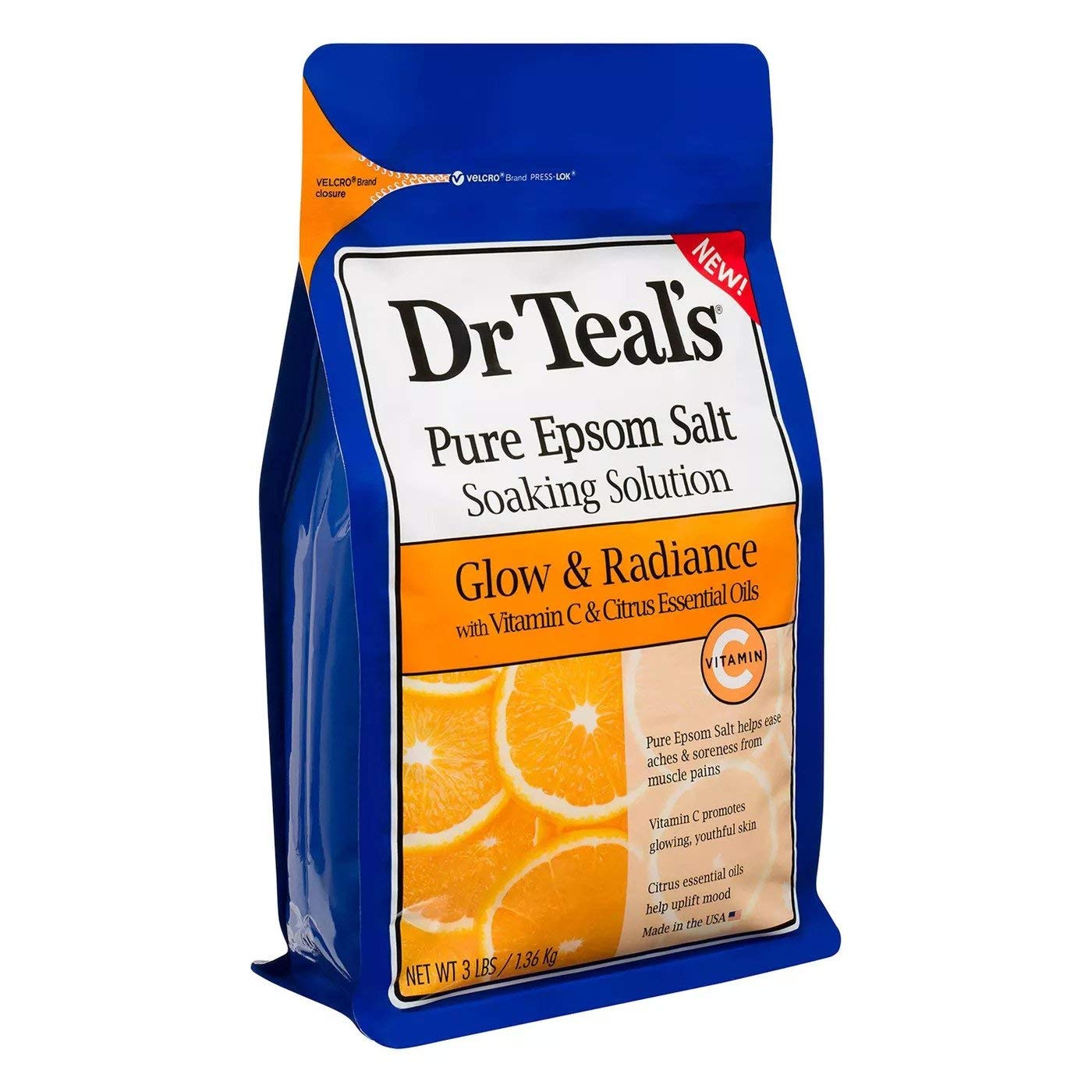 Dr. Teal's Vitamin C & Citrus Salt Bath Gift Set (4 Pack, 3lbs Ea.) - Glow & Radiance Vitamin C & Citrus Oils Blended with Pure Epsom Salt - Promote Beauty and Personal Care Dr Teal's