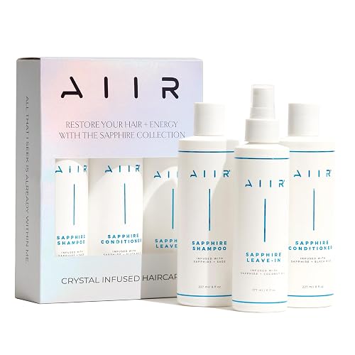 AIIR Sapphire Bundle - Sapphire Infused Shampoo, Conditioner & Leave-In Conditioner Set - Strengthen Damaged Hair, Frizz Control, Heat Protectant Beauty & Personal Care AIIR