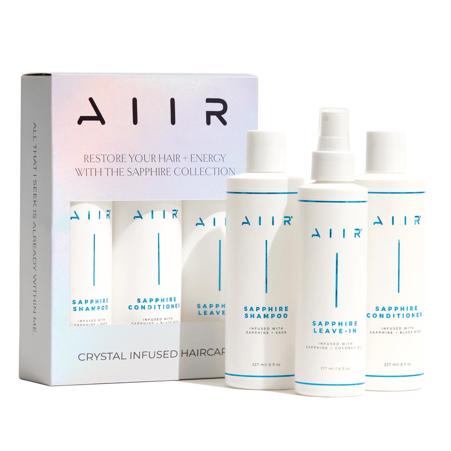 AIIR Sapphire Bundle - Sapphire Infused Shampoo, Conditioner & Leave-In Conditioner Set - Strengthen Damaged Hair, Frizz Control, Heat Protectant Beauty & Personal Care AIIR