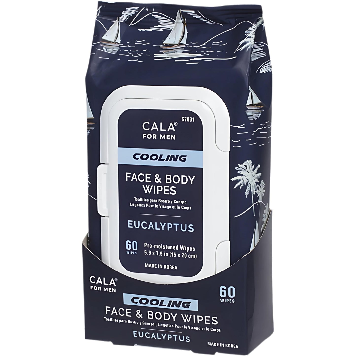 CALA for Men Cooling Face & Body Wipes, Eucalyptus Leaf Oil + Witch Hazel, Unscented Pre-Moistened Cleansing Tissues for Sweat & Grime, Soft Woven Beauty & Personal Care Cala