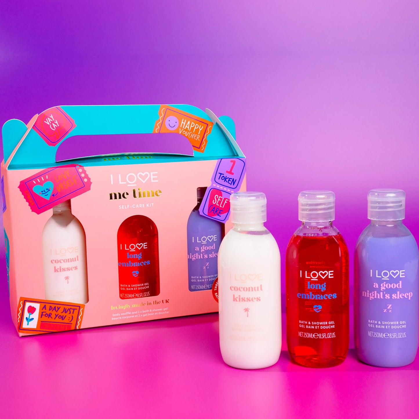 I LOVE Me Time Pamper Pack - Self Care Kit - At Home Spa Kit with Shower Gel and Body Souffle - Cherry, Lavender, and Coconut Fragrance - 3 pc Beauty and Personal Care I LOVE