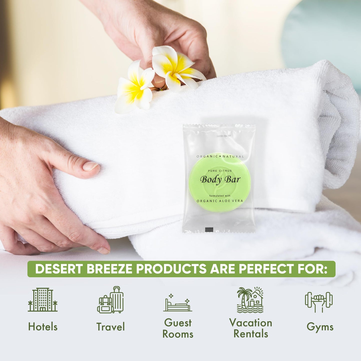 Travel Size Hotel Body Bar Soap 100 Count 1 oz Bars Guest Amenities for Vacation Rentals and Short Term Rentals Paraben Free Lemon & Chamomile Scent Beauty & Personal Care Desert Breeze