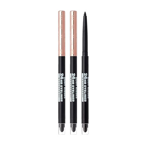 Ruby Kisses Waterproof Eyeliner, 24HR Waterproof Long-Lasting Mechanical Eyeliner Pencil with Built-in Sharpener, Smudgeproof 3 Pack (Blackest Black) Beauty & Personal Care Ruby Kisses