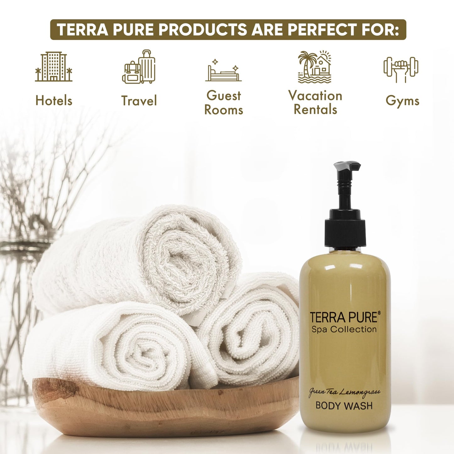 Terra Pure Body Wash | Spa Collection | Hotel Amenities in Pump Bottle | 10.14 oz. / 300 ml (Single Bottle) Beauty & Personal Care Terra Pure