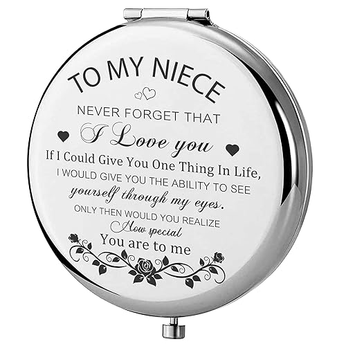 GAOLZIUY Niece Gifts Compact Mirror for Niece from Aunt, Silver Niece Compact Mirror, Birthday Gifts for Niece from Aunt Uncle for Niece’s Birthday Beauty & Personal Care GAOLZIUY