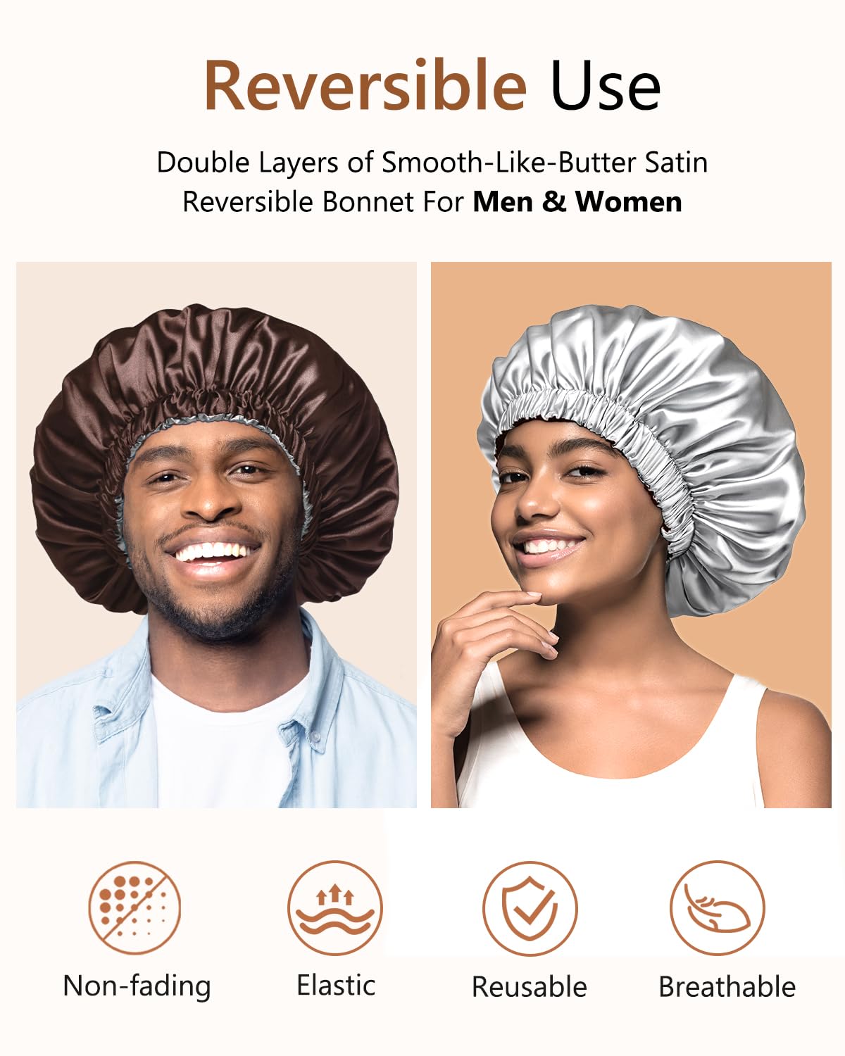 mikimini Satin Bonnet Pack of 2 for Men and Women, Reversible Double Layer Sleeping Silk Bonnet for Curly Hair Braids with Adjustable Widened Elastic Beauty & Personal Care mikimini