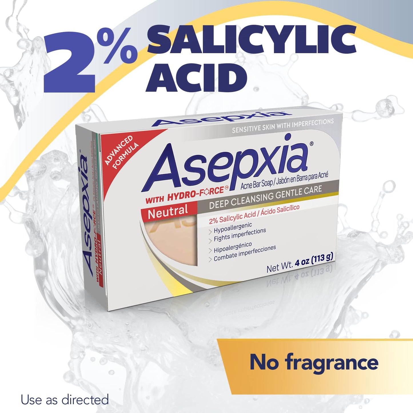 Asepxia Acne Treatment Neutral Hypoallergenic Bar Soap | 2% Salicylic Acid Cleanser, Removes Impurities & Excess Oil, Soothes Skin with Natural Beauty & Personal Care Asepxia