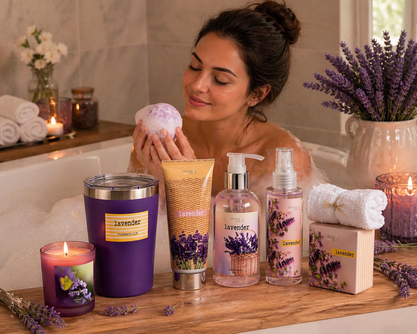 Lavender Ultimate Spa Box - Mother's Day Spa Gift Basket for Mom, Luxury Bath & Body Set, Lavender Scented Self Care Kit Beauty and Personal Care Freida and Joe