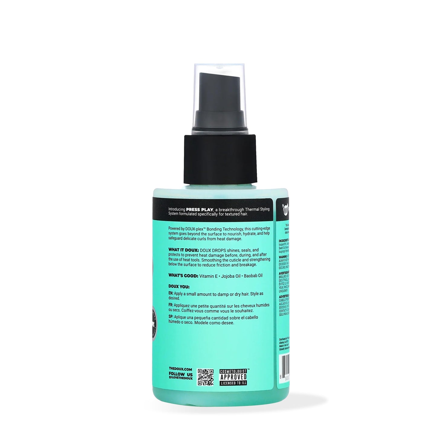 The Doux DOUX DROPS Bonding Polish Spray - Anti-Humidity Hair Smoother & Heat Protectant for Curly Hair - Silkening Bonding Oil with Vitamin E, Baobab Beauty & Personal Care The Doux