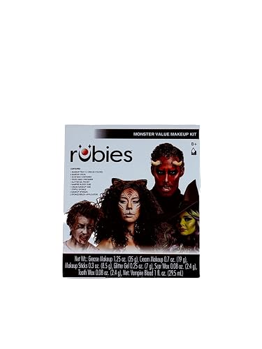 Rubies Monster Value Halloween Makeup Kit with Grease Colors, Makeup Sticks, Glitter Gel, Vampire Blood, 8+ Age Range Beauty & Personal Care Rubies
