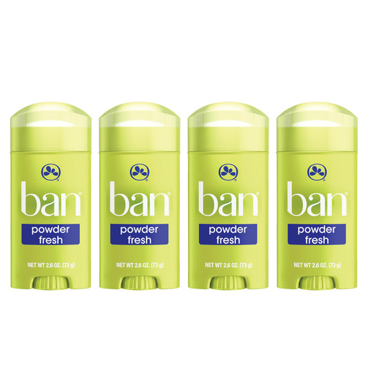 Ban Invisible Solid Antiperspirant Deodorant for Women and Men, 24-Hour Underarm Odor & Sweat Protection, Powder Fresh, 2.6 Oz, Pack of 4 Beauty and Personal Care Ban