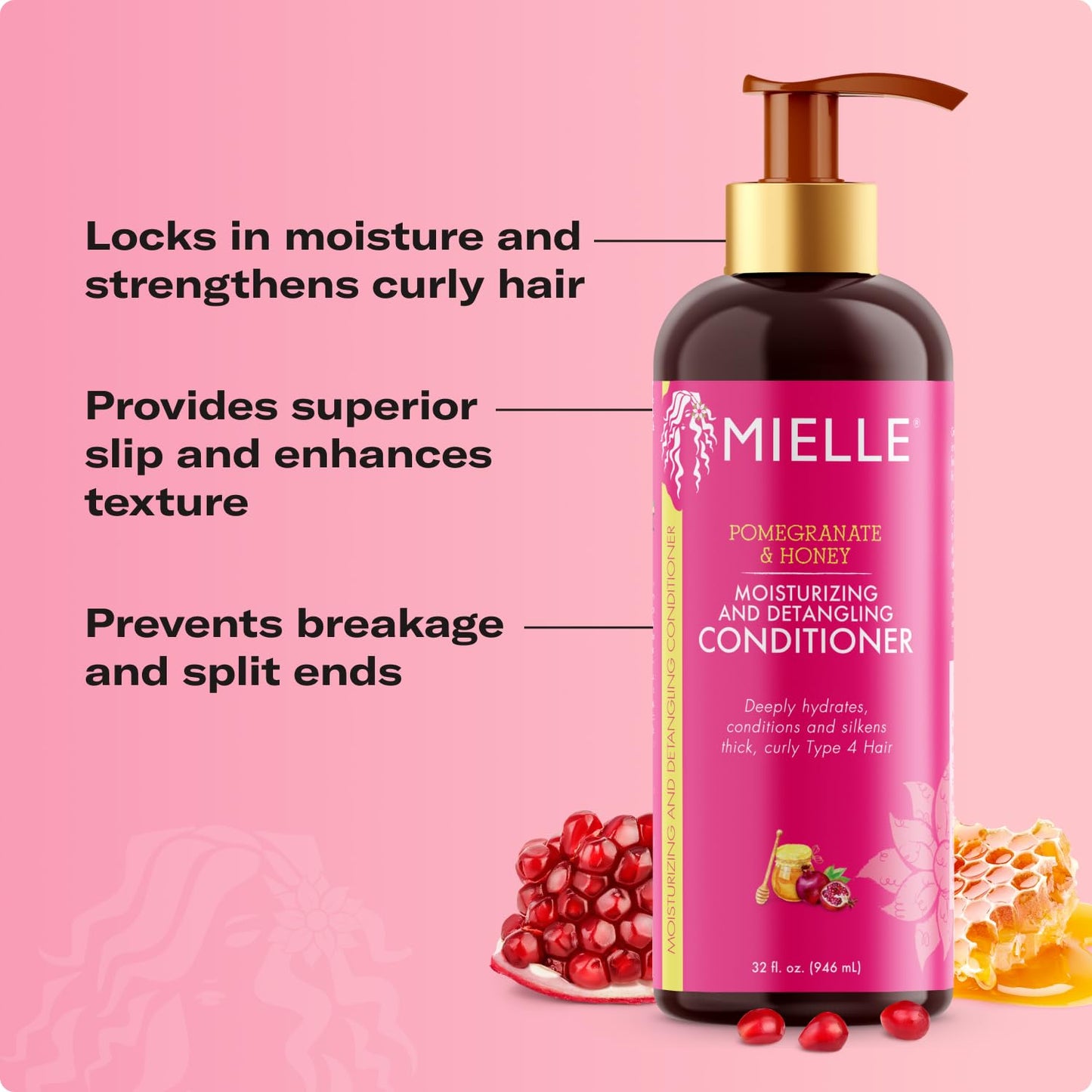Mielle Organics Pomegranate & Honey Detangling Conditioner for Curly Hair - Deep Moisturizing Conditioner to Help Strengthen Strands, Prevents Beauty & Personal Care Mielle Organics