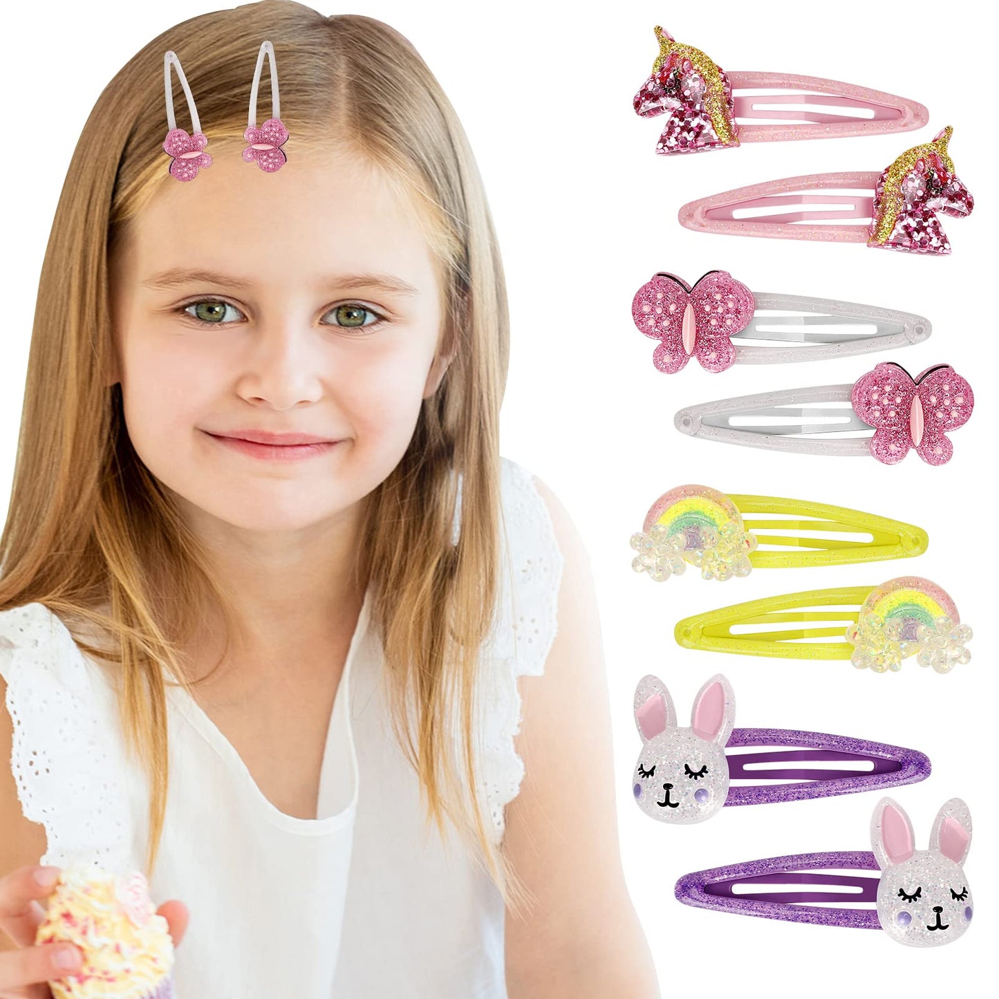 Wingchold 16Pcs Girls Unicorn, Butterfly, Flower, Rabbit Hair Clips - Sparkly Rainbow Hair Accessories for Toddlers, Kids, Hair Clips for Party Beauty & Personal Care Wingchold