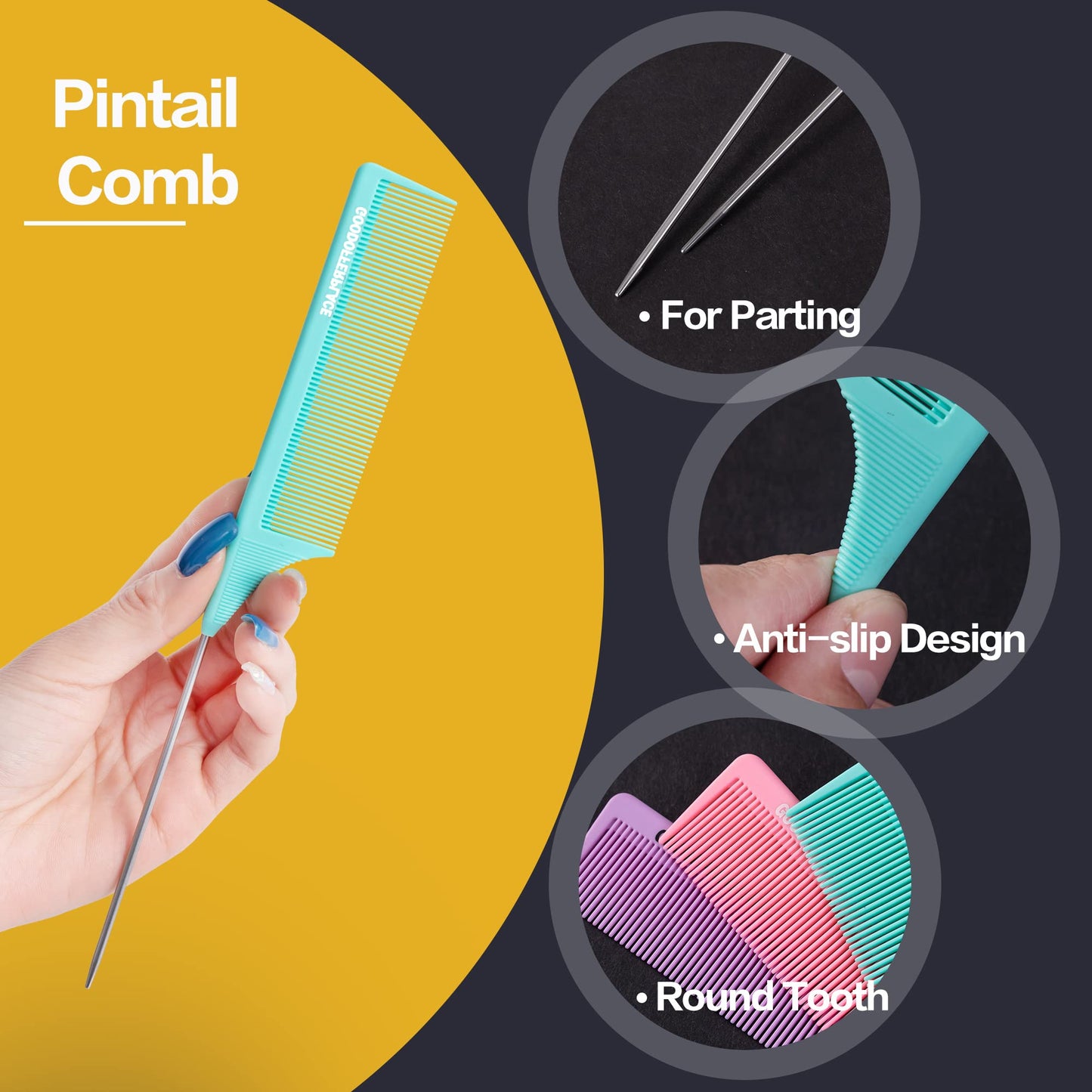 Goodofferplace 3 PCS Rat Tail Combs with Metal Pick for Braiding,Parting Beauty and Personal Care Goodofferplace