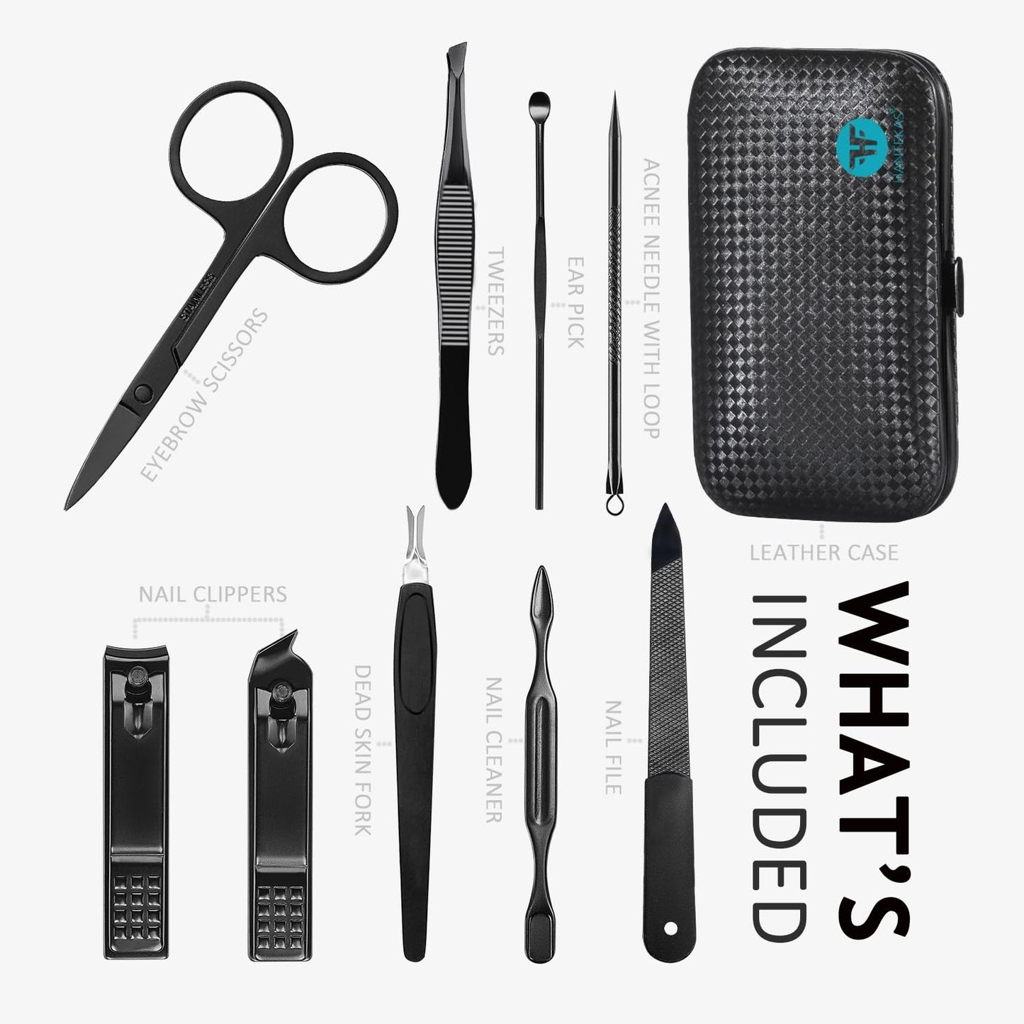 HANTEKAS Manicure Set 9 in 1 Stainless Steel, Nail Clippers Scissors Pedicure Tools Kit - Portable Travel Grooming Kit for Men and Women Beauty & Personal Care HANTEKAS