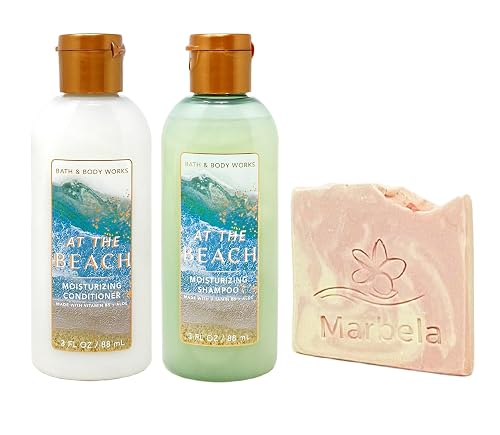 Bath & Body Works At The Beach Mini Hair Care Bundle - Shampoo and Conditioner With a Himalayan Salts Springs Sample Soap. Beauty & Personal Care Bath & Body Works