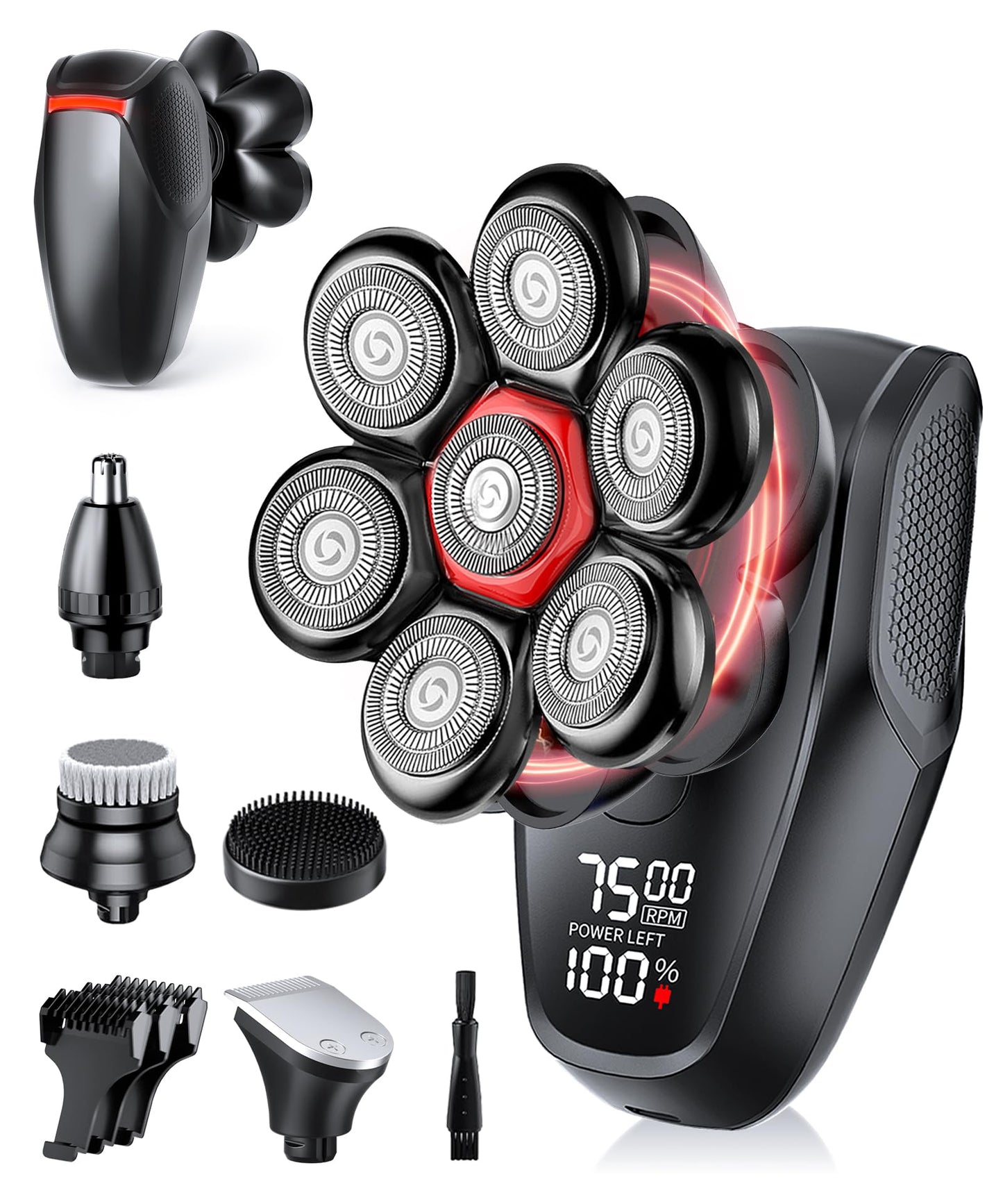 MALEGEBAZ Head Shavers for Bald Men, 5-in-1 Men's Grooming Kit, Electric 7D Rotary Head Shaver, IPX8 Waterproof Wet/Dry, Matte Black Beauty and Personal Care MALEGEBAZ