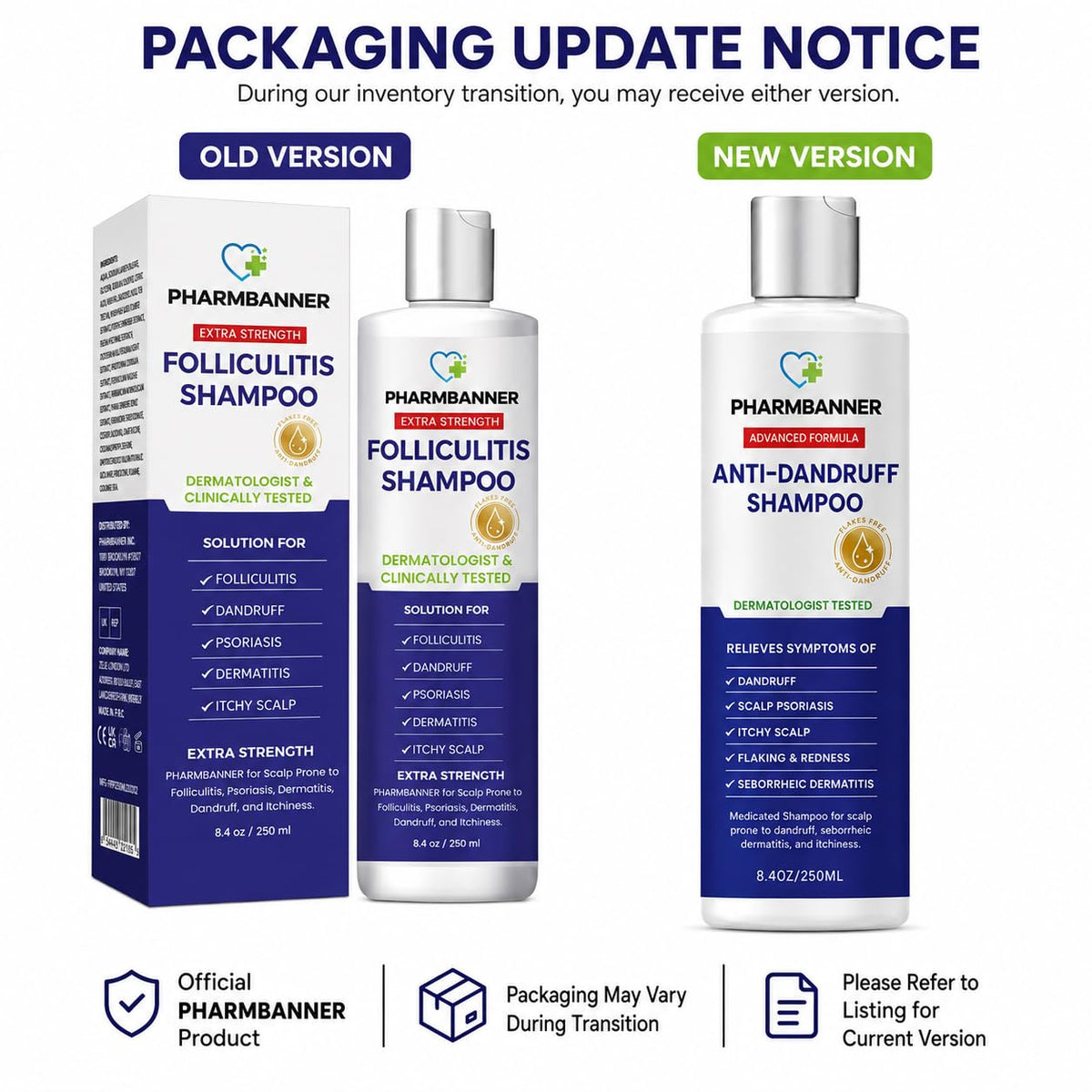 PHARMBANNER Anti-Fungal Shampoo for Folliculitis, Seborrheic Dermatitis, Scalp Psoriasis - Relieves Itchy & Dry Scalp
